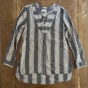 Old Navy Multicolor Striped Roll Tab Linen Blend Tunic Top